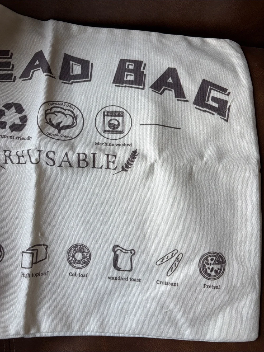 Reusable Bread Bag with Printed 'BREAD BAG' Logo - Cream